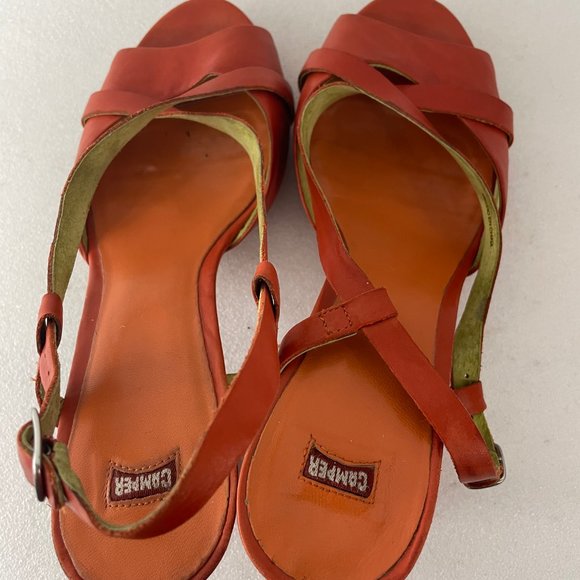 Camper Women's Red Leather Strappy Block Heels - Picture 8 of 12